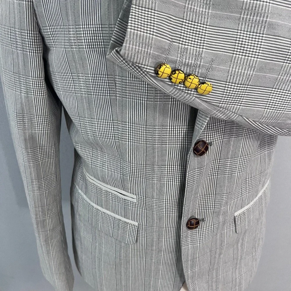 EDGE by WD·NY Blazer Mens L Gray Glen Check Plaid Modern Sport Coat Wedding